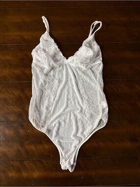 Kathy White Lace Mesh Bodysuit